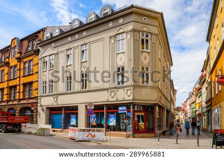 EISENACH, GERMANY - MAY 31, 2015: Downtown of Eisenach, Thuringia, Germany. Eisenach is a town and the main urban centre of western Thuringia