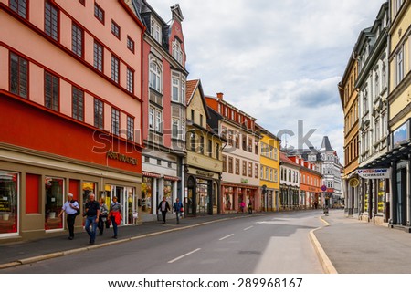 EISENACH, GERMANY - MAY 31, 2015: Typical Architecture of Eisenach, Thuringia, Germany. Eisenach is a town and the main urban centre of western Thuringia