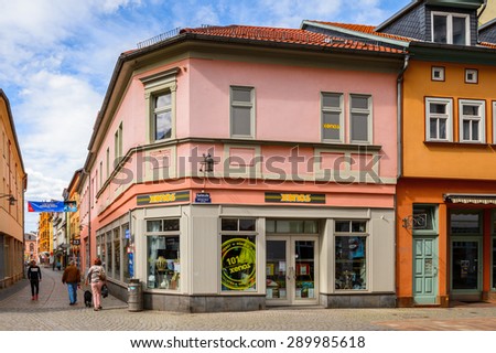 EISENACH, GERMANY - MAY 31, 2015: Downtown of Eisenach, Thuringia, Germany. Eisenach is a town and the main urban centre of western Thuringia