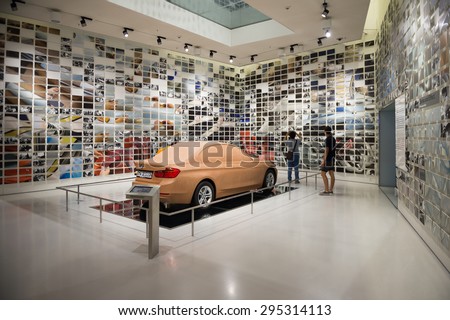 MUNICH, GERMANY - JULY 1, 2015: Interior of the BMW Museum, an automobile museum in Munich, Germany. It was established in 1972