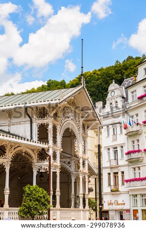 KARLOVY VARY, CZECH REPUBLIC - JUNE 30, 2015: Architecture of Karlovy Vary, Czech Republic. It is the most visited spa town in the Czech Republic