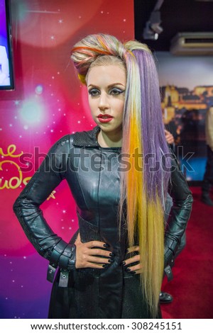 PRAGUE, CZECH REPUBLIC - JUNE 29, 2015: LAdy Gaga in the Madame Tussaud museum in Prague. Madame Tussaud museum is the museum of the wax figures