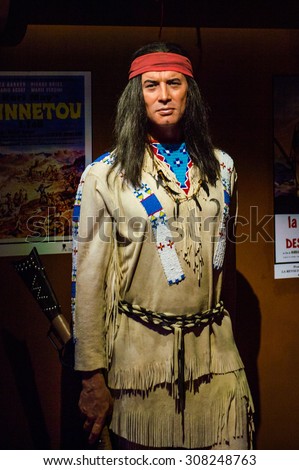 PRAGUE, CZECH REPUBLIC - JUNE 29, 2015: Indian statue of the Grevin museum. Grevin is the museum of the wax figures in Prague