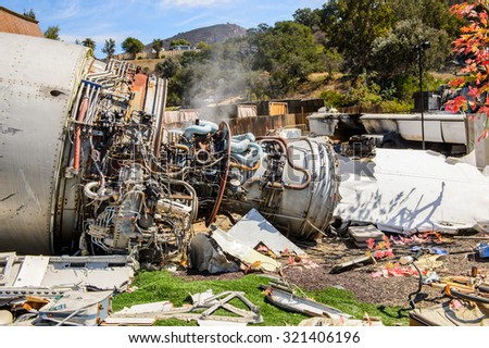 LOS ANGELES, USA - SEP 27, 2015: Plane crash set for the \
