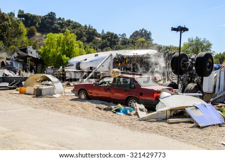 LOS ANGELES, USA - SEP 27, 2015: Plane crash set for the \