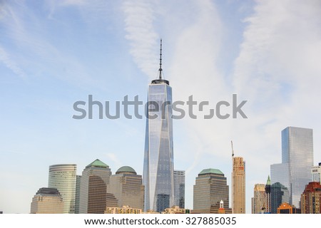 NEW YORK, USA - SEP 25, 2015: New World Trade center on Manhattan, New York City, USA. New York is the most populous city in the United States of America