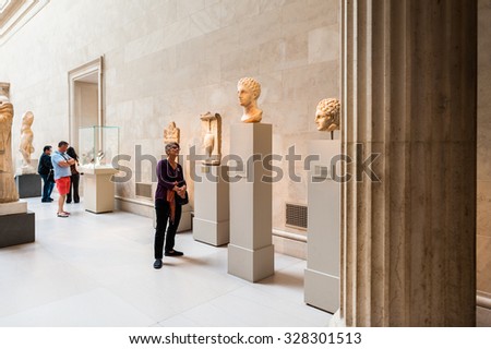 NEW YORK, USA - SEP 25, 2015: Interior of the Metropolitan Museum of Art (the Met), the largest art museum in the United States of America