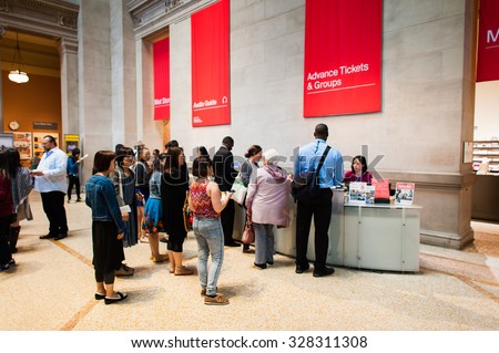 NEW YORK, USA - SEP 25, 2015: Entrance hall of the Metropolitan Museum of Art (the Met), the largest art museum in the United States of America