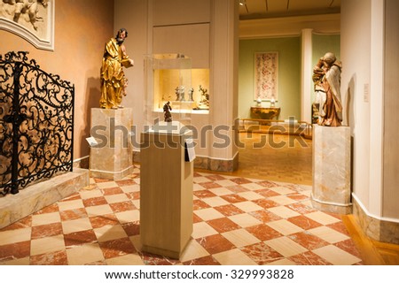 NEW YORK, USA - SEP 25, 2015: One of the multiple rooms of the Metropolitan Museum of Art (the Met), the largest art museum in the United States of America