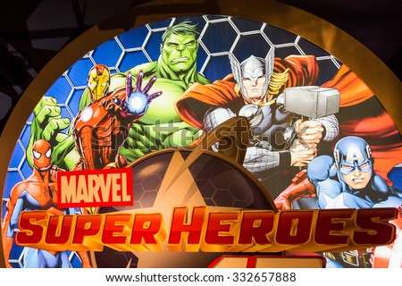 NEW YORK, USA - SEP 22, 2015: Marvel Superheores in Madame Tussaud  wax museum, TImes Square, New York City. Marie Tussaud was born as Marie Grosholtz in 1761