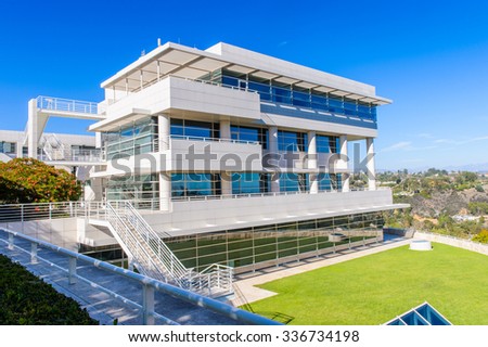 LOS ANGELES, USA - SEP 26, 2015: Exterior of the J. Paul Getty Museum (Getty Museum), an art museum in California established in 1974