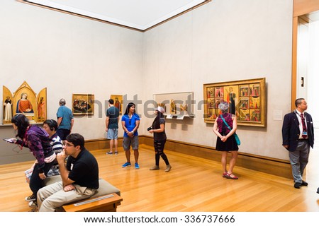 LOS ANGELES, USA - SEP 26, 2015: Interior and gallery of the J. Paul Getty Museum (Getty Museum), an art museum in California established in 1974