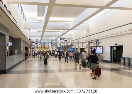 LOS ANGELES, USA - SEP 26, 2015: Arriving area of the Los Angeles International Airport (LAX) , the primary airport serving the Greater Los Angeles Area,