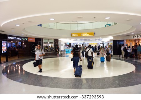 LOS ANGELES, USA - SEP 26, 2015: Arriving area of the Los Angeles International Airport (LAX) , the primary airport serving the Greater Los Angeles Area,