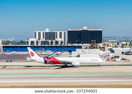 LOS ANGELES, USA - SEP 26, 2015: Air China aircraft at the Los Angeles International Airport (LAX) , the primary airport serving the Greater Los Angeles Area,