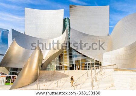 LOS ANGELES - SEP 28, 2015: Walt Disney Concert hall in Los Angeles, California. It was designed by  Frank Gehry and opened on October 24, 2003