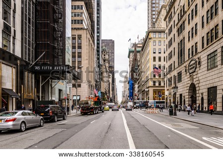 NEW YORK, USA - SEP 22, 2015: Architecture of the Fifth avenue, 10.0 km. It stretches from West 143rd Street in Harlem to Washington Square North at Washington Square Park in Greenwich Village