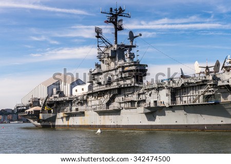 NEW YORK, USA - SEP 25, 2015: Intrepid Sea, Air and Space Museum, a military and maritime history museum, originally  founded in 1982