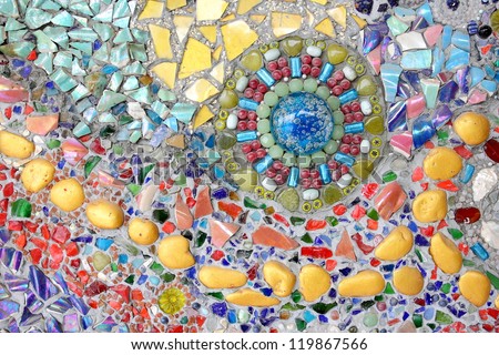 Wall background of colorful glass mosaic art.