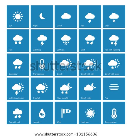 Weather icons on blue background. See also vector version.