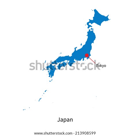 Detailed vector map of Japan and capital city Tokyo Detailed vector map of Japan and capital city Tokyo