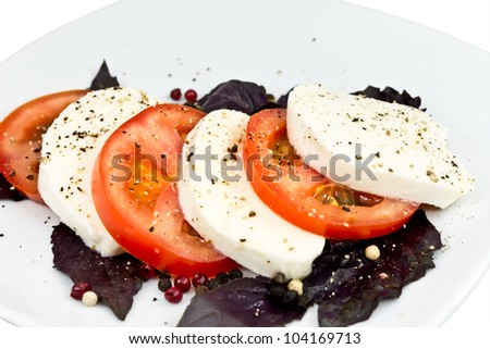 salad of mozzarella, tomato, basil and seasoning
