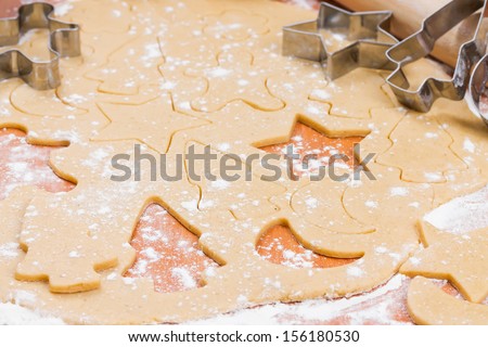 Process preparing the Christmas ginger cookies with molds