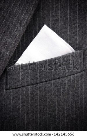 Close-up of chest pocket of men\'s black suit.  Please check Image ID: 116935267 for horizontal version.