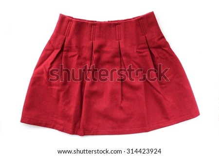 Red woolen pleated skirt on white background.
