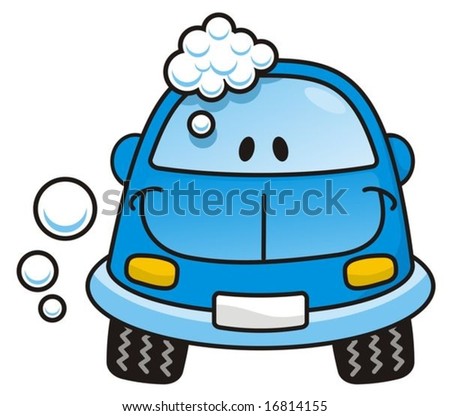 cartoon car wash sponge. blue cartoon car washing