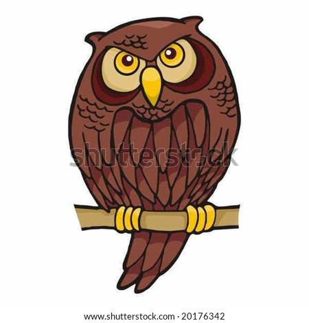 stock vector : Owl cartoon sitting on a branch looking at you