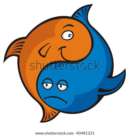 stock vector Blue and orange cartoon fish yin yang or pisces symbol
