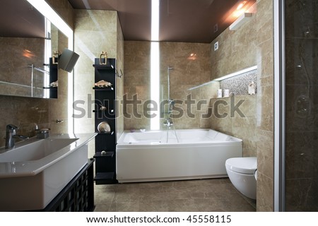 Modern Bathroom Lighting on Interior Of Modern Luxury Bathroom With Unusual Lighting Stock Photo