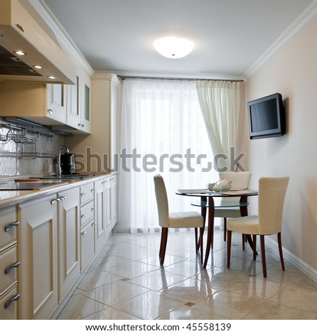 Luxury kitchen interior with big window
