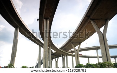 Crossing highway bridge in bangkok thailand