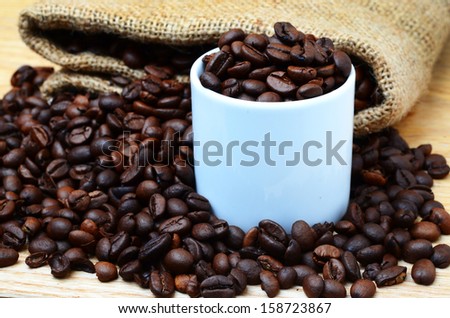 arabica coffee beans in a burlap bag