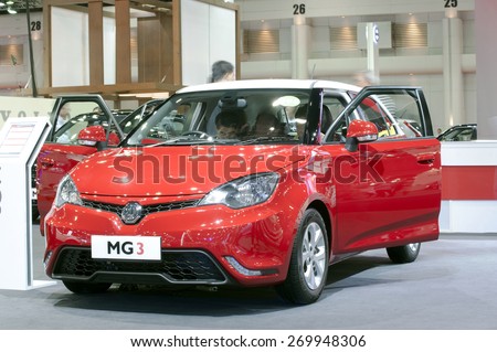 Nonthburi,Thailand - APRIL 01, 2015: New launch MG6,a mid-size car produced by MG Motor,showed in Thailand the 36th Bangkok International Motor Show on 01 APRIL  2015