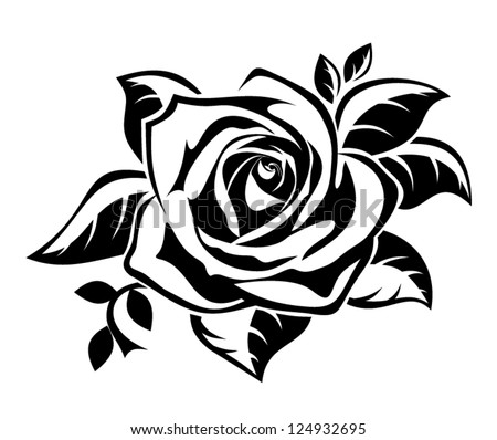 Black silhouette of rose with leaves Vector illustration Black silhouette of rose with leaves Vector illustration