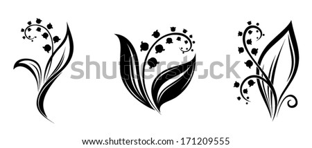 Lily of the valley flowers. Vector black silhouettes. - stock vector