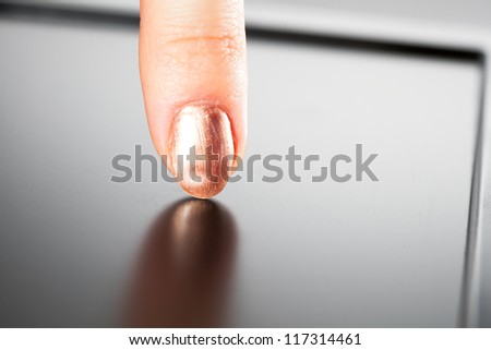 one finger touches the screen touch-pad pc, isolated on white background