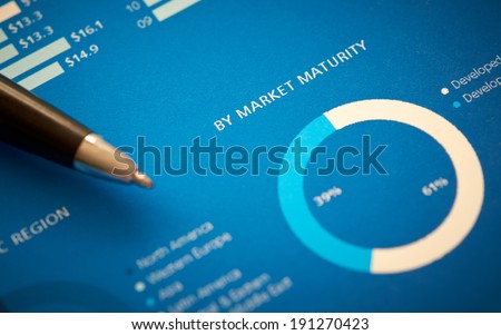 A close up of a business annual report on market maturity.