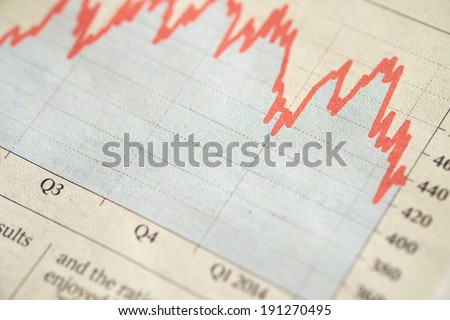 A photo of a printed Financial Data Graph showing performance of stocks and shares.