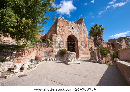 Taormina Amphitheatre, Sicily, Italy. Italian Tourism, Travel and Holiday Destination.