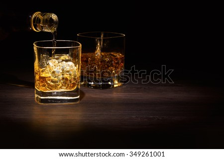 Single Malt Whiskey in a glass on a wooden table top.