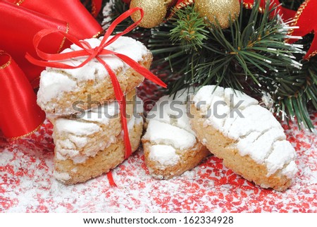 Christmas sweets ricciarelli.Traditional italian winter desserts,made with almonds.