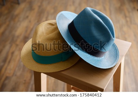 Ecuador - Panama Hats on stool, is a traditional brimmed hat made in Cuenca