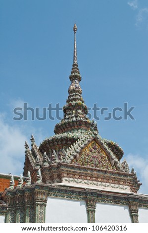 The roof of Wat Phra Kaew Grand Palace Temple, in Phra Kaew Temple, Bangkok Thailand, Public art