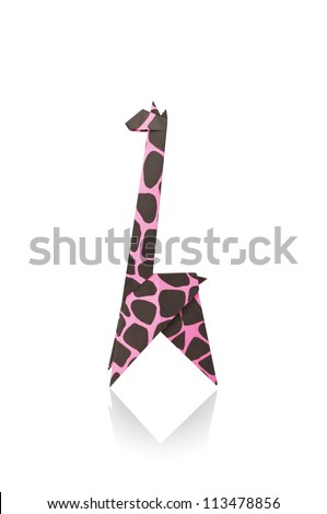 Giraffe Pink paper isolated on a white background, Origami.