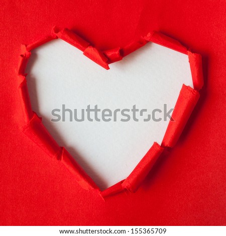 Recycled paper red. Torn heart. Paper crafts.