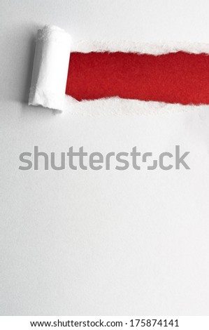 White Paper Torn Into Strips. Ground Red Paper.